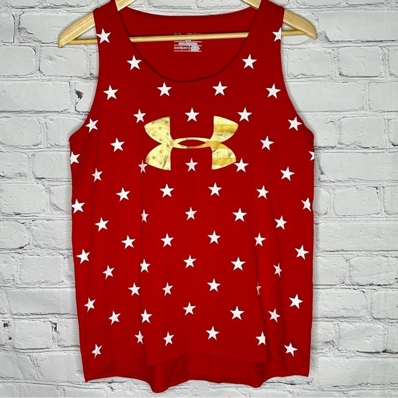 Under Armour red with white stars and gold logo tank top - Picture 1 of 6